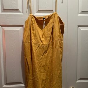 Mustard Yellow Spaghetti Strap Linen Dress